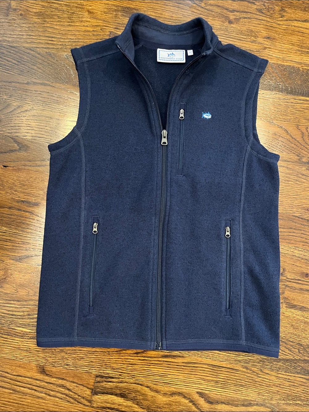 Southern Tide Navy Sleeveless Zip-Up Fleece Vest